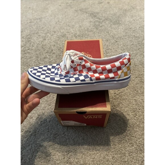Vans Era Tri-Checkerboard Kids Size 4.5 White Red Purple‎ yellow New In Box. - Picture 1 of 9